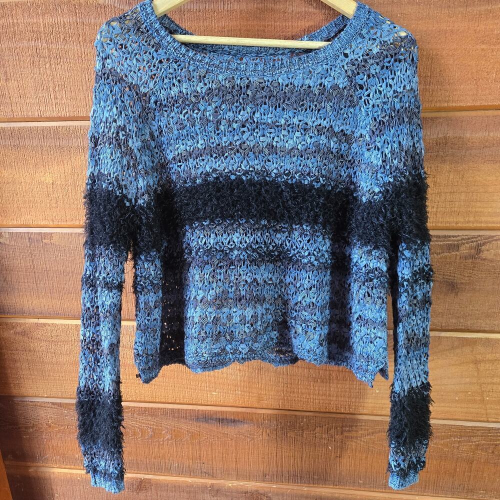 Leith Womens Open Knit Fuzzy Striped Crochet Sweater S Fairy Grunge Indie Boho